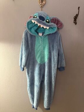 Disney Blue & Teal Stitch Plush Hooded One-Piece Footie